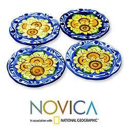 Set of 4 Ceramic Sunflowers Dessert Plates (El Salvador)