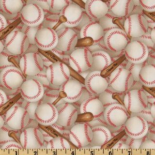 44 Wide Sports Collection Baseballs Allover White Fabric