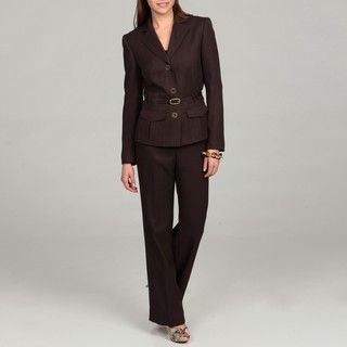 Tahari Womens Notch Collar 2 button Herringbone Pant Suit