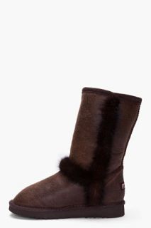 mou Cracked Brown Minky Boots for women