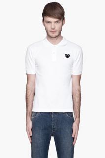 Comme Des Garçons Play  White Black Logo Applique Polo for men