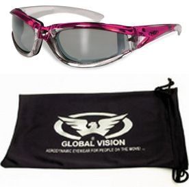Padded Women Lady Motorcycle Sunglasses Glasses Pink and Chrome With