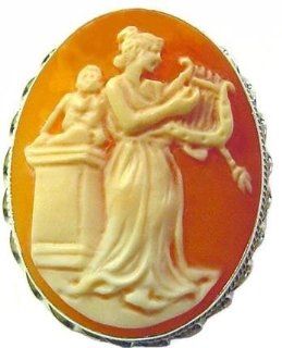 Goddess of Music Calliope Master Carved Cameo Pin Pendand