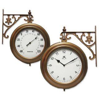 Copper Climate  14 Hanging 2 sided Clock & Thermometer