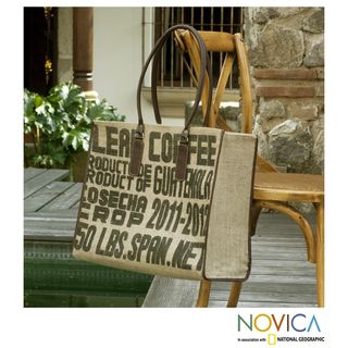 Leather Accent Jute Coffee Connoisseur Tote Bag (Guatemala