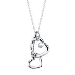 Sterling Silver Best Friends Linked Two Heart Necklace