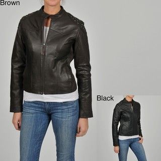 Knoles & Carter Womens Short Scuba Star Studded Leather Jacket