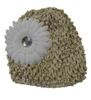 Beige Crochet Hat with White Daisy Flower: Clothing