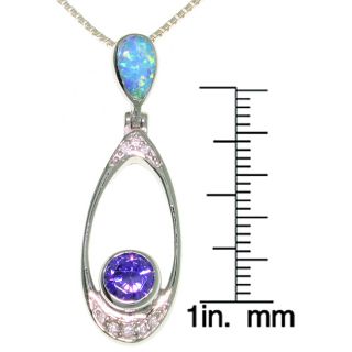 CGC Sterling Silver Created Opal and Purple CZ Necklace Today $18.59