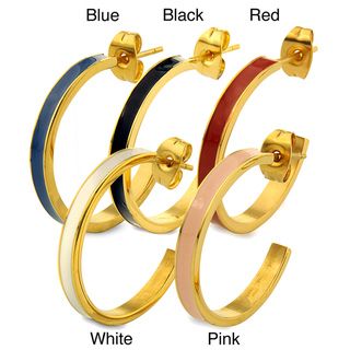 Goldplated Stainless Steel Colored Enamel Semi hoop Earrings