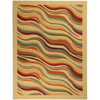 Non Skid Ottohome Ivory Contemporary Waves Area Rug (5 x 66