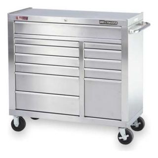 Westward 2VYY1 Rolling Tool Cabinet, 42 W, 12 Drawer, SS