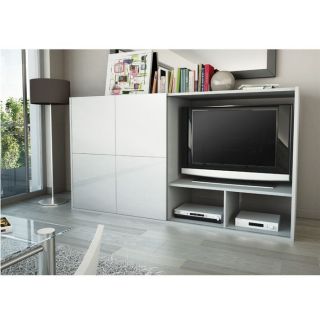 SAMOS Meuble TV Paroi 1 porte 203 cm Blanc/Gris   Achat / Vente MEUBLE