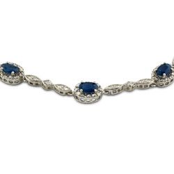 10k White Gold Blue Sapphire Diamond 7 inch Bracelet