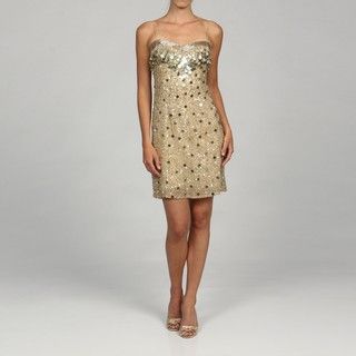 Adrianna Papell Womens Gold Fully Beaded Evening Dress
