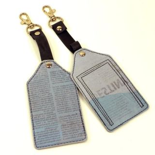 Set of Two Recycled Plastic Blue Newsprint Travel Tags (India) Today