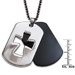 Stainless Steel Two piece Laser Cutout Cross Dog Tag Necklace