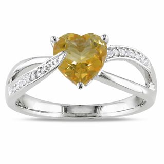 Miadora Sterling Silver Citrine and Diamond Heart Ring (H I, I2 I3