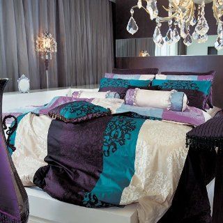 820TC Black Damask Turquoise & Purple Duvet Set   King