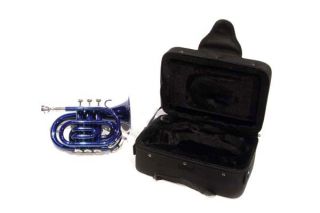 School Band Blue Nickel plated B flat Pocket Trumpet with Case Today