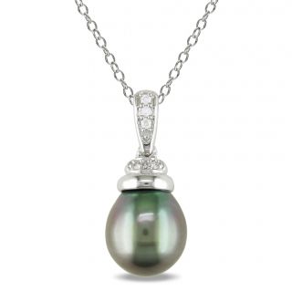 Miadora Sterling Silver Tahitian Pearl and Diamond Accent Pendant (H I