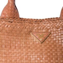 Prada Woven Blush Leather Madras Tote Bag