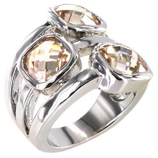 Silvertone Champagne Crystal 3 stone Fashion Ring