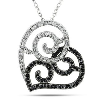 Sterling Silver Black and White Cubic Zirconia Heart Necklace