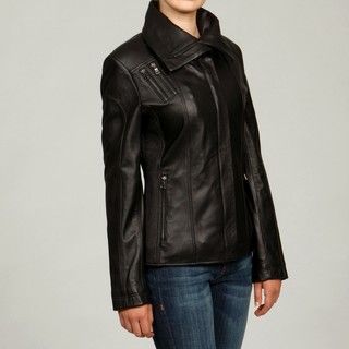 Izod Womens Black New Zealand Lambskin Leather Scuba Jacket