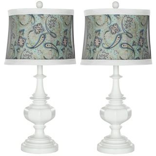 Indoor 1 light Turqoise Paisley Shade White Table Lamps (Set of 2