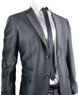 Herren Anzug Modisch Slym Fit Glänzend Navy blau 2 Knopf schwarz