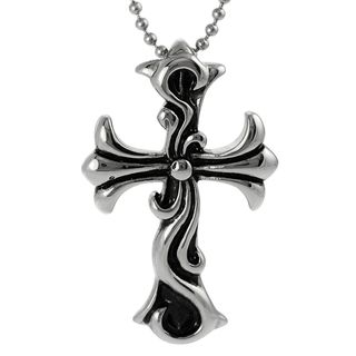 Journee Collection Stainless Steel Scroll Design Cross Necklace