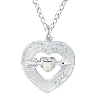 Sterling Silver June Birthstone Created Pearl Heart Necklace