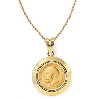 14k Gold King George V Gold Sovereign Coin Dome Bezel Pendant Necklace
