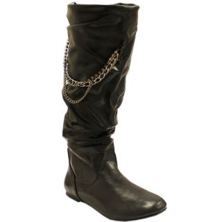 Fahrenheit Womens Izo Black Leatherette Chain Detail Slouch Boots