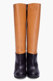 MM6 Maison Martin Margiela Black And Tan Leather Wedge Boots for women