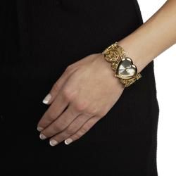 Geneva Womens Platinum Heart Face Filigree Cuff Watch
