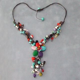 Colorful Gemstone Flower Cluster Necklace (Thailand) Today: $29.49