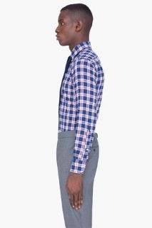 Thom Browne Navy Checkered Flannel Shirt for men