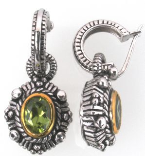 Oro Leoni 14k Yellow Gold and Sterling Silver Peridot Earrings