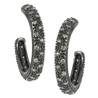 Journee Collection Black Rhodium plated Brass CZ Hoop Earrings